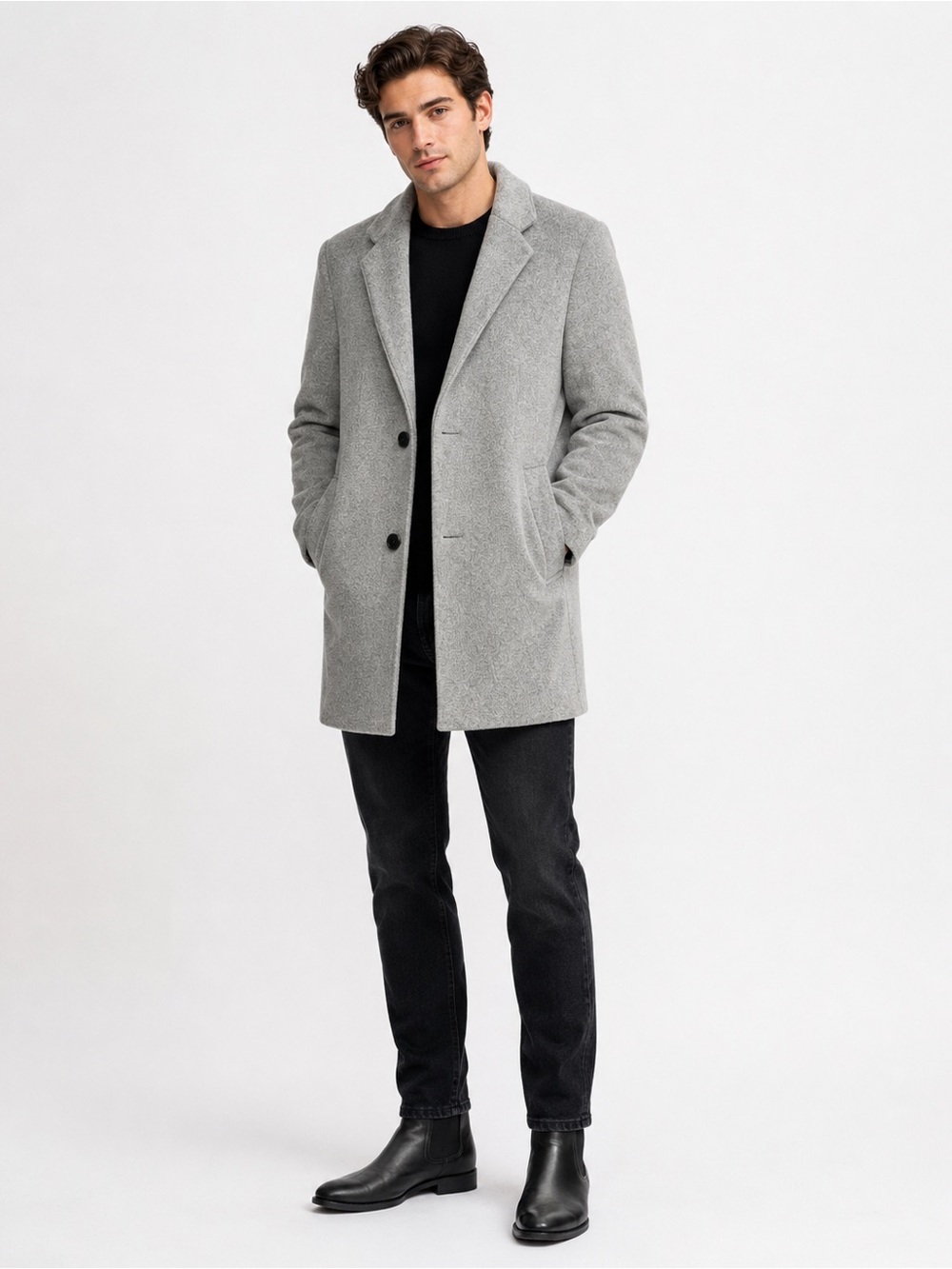 Only & Sons Maximo Wool Blend Trench Coat L Gray Tailored Overcoat Quiet Luxury